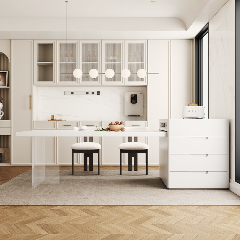 奶油现代多功能悬浮亚克力高级岩板岛台餐桌一体家用可伸缩中岛台,住宅家具,岛台餐桌,淘宝优惠券,粉丝福利购,淘宝优惠卷