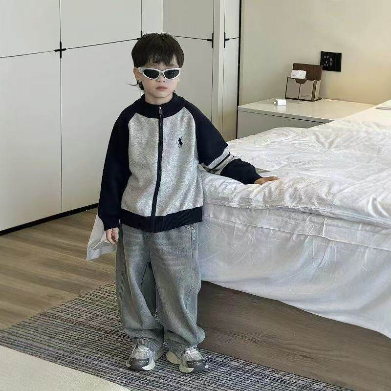 儿童秋冬针织衫男女童毛衣小马刺绣开衫中童新款衣服韩版拉链外套