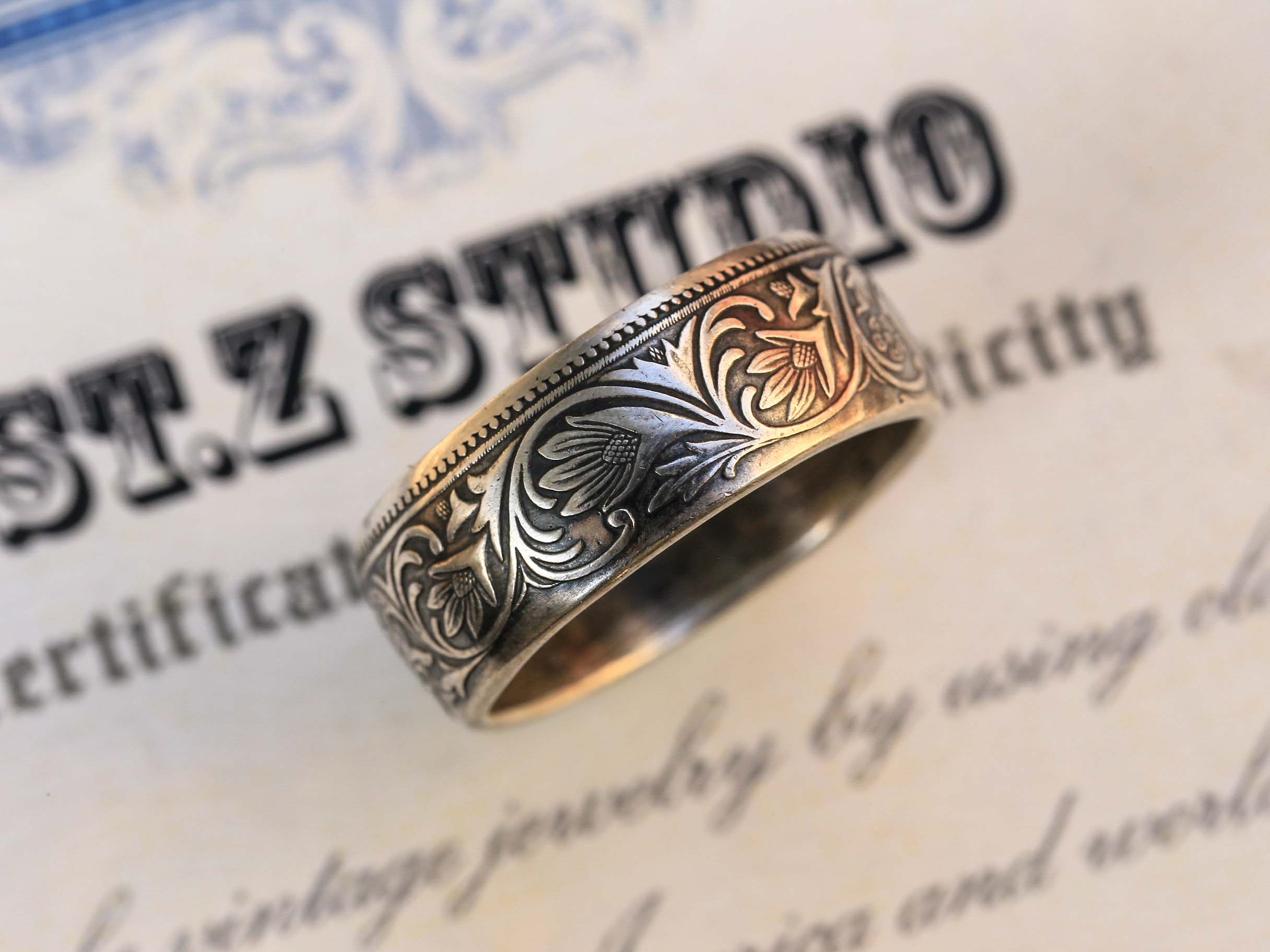 stz经典唐草纹饰外国老银币戒指指环维多利亚乔治五世ccrb01-02