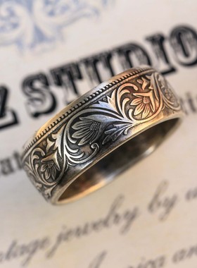 STZ经典唐草纹饰外国老银币戒指指环维多利亚乔治五世CCRB01-02