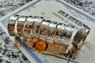 STZ原创GRS 点金22k唐草戒指金属微雕平打 林赛925银手工雕刻经典