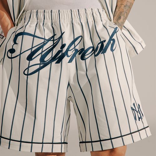 顽童MJFRESH SPORTS系列美式宽松休闲刺绣短裤复古条纹裤子