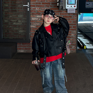 2024秋季 痞帅皮夹克潮秋款 新款 炸街秋装 儿童装 男童皮衣外套春秋款