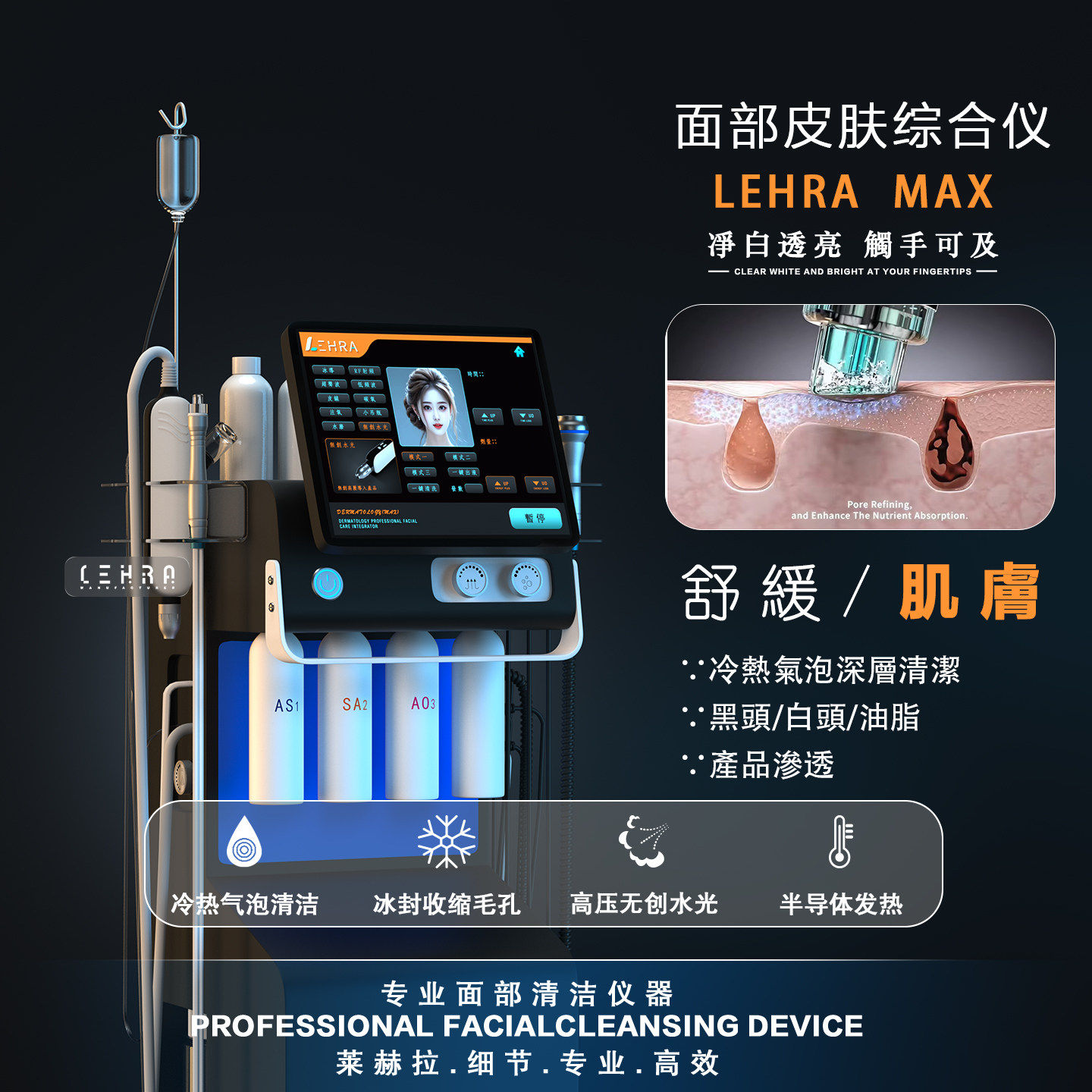 莱赫拉无创水光面部皮肤清洁综合管理仪大小气泡美肤仪美容院专用