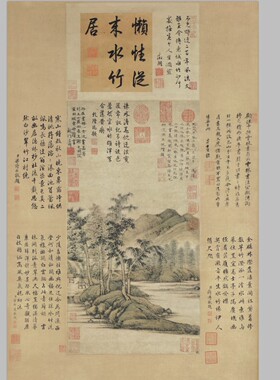 元 倪瓒 水竹居图 国画宣纸绢布名家画心芯装饰高清微喷打印