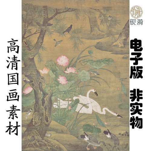 M384 明佚名明人瑞莲翎毛图高清电子素材百度网盘发货非实物
