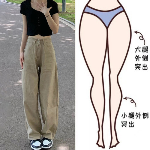 美式复古直筒阔腿牛仔裤女