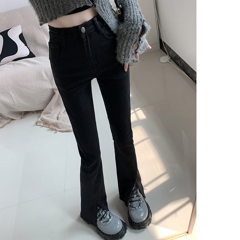 黑色开叉牛仔裤女秋冬新款大码胖mm高腰显瘦梨型身材拖地喇叭长裤,女装/女士精品,大码连衣裙,淘宝优惠券,粉丝福利购,淘宝优惠卷