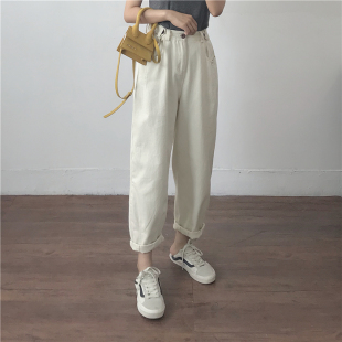 200斤胖mm牛仔裤 胖妹妹裤 九分哈伦裤 老爹裤 显瘦阔腿潮 子宽松大码