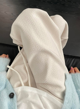 雪尼尔麦穗纹阔腿休闲裤女秋冬加绒胖妹妹mm高腰宽松显瘦直筒长裤