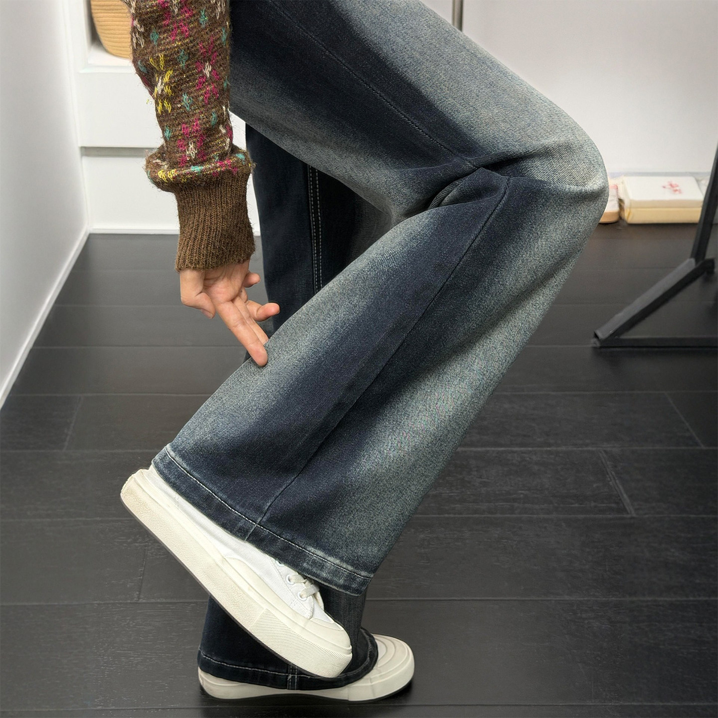 美式蓝黑色微喇牛仔裤女秋冬加绒加厚胖妹妹mm高腰显瘦直筒喇叭裤,女装/女士精品,大码裤装,淘宝优惠券,粉丝福利购,淘宝优惠卷