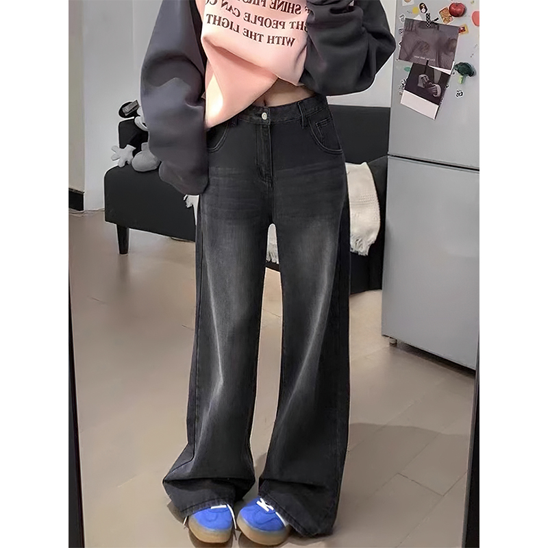 巨显瘦！黑灰色阔腿牛仔裤~