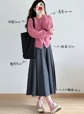 灰色西装半身裙女秋冬胖妹妹mm高腰遮胯显瘦a字裙梨型身材百褶裙