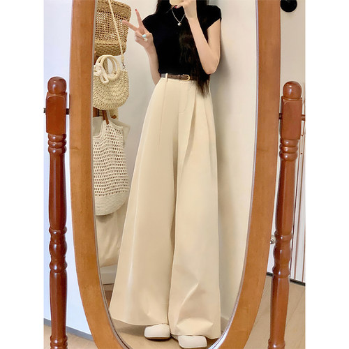 巨显腿瘦！杏色阔腿休闲裤~