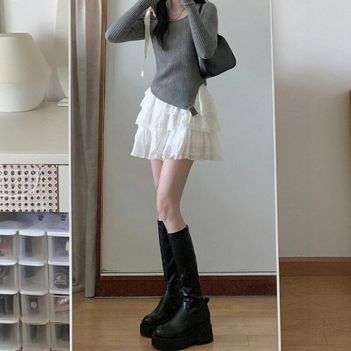 韩系少女感拉满的白色半身裙~