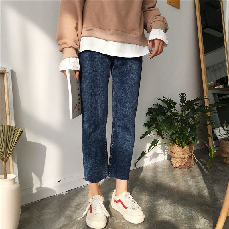 直筒显瘦九分牛仔裤女