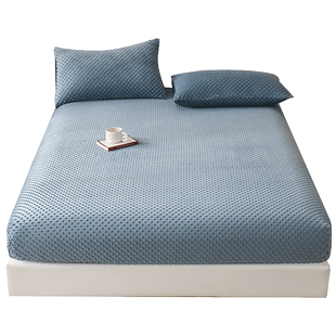 冬款豆豆绒加高床笠单件牛奶绒加厚床垫保护套1.8米防滑床单定制