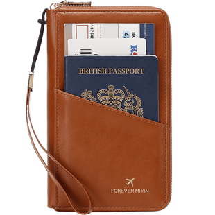 米印RFID长款拉链护照包2025新款复古多功能旅行护照夹证件收纳包