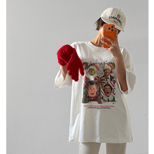 女装 通勤直筒人物字母印花短袖 LAG2025冬季 时尚 圆领T恤 款 韩国正品