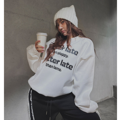 韩国加绒字母圆领长袖中长卫衣