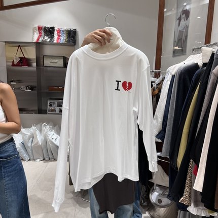 韩国代购女装2025秋款TEMPTING字母爱心宽松慵懒长袖气质T恤
