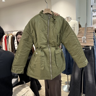 韩国代购女装2025冬款MAGNOLIA36立领宽松抽绳收腰棉服棉衣外套