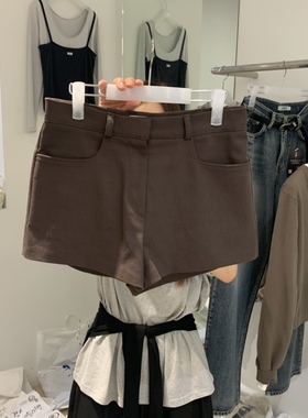 韩国代购女装2025秋款AUBE纯色时尚通勤风潮款修身口袋短裤