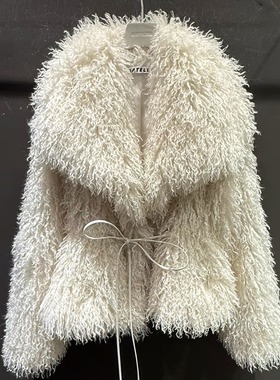 韩国代购女装2025冬款GATELESS羊卷毛轻奢洋气系带环保皮草外套