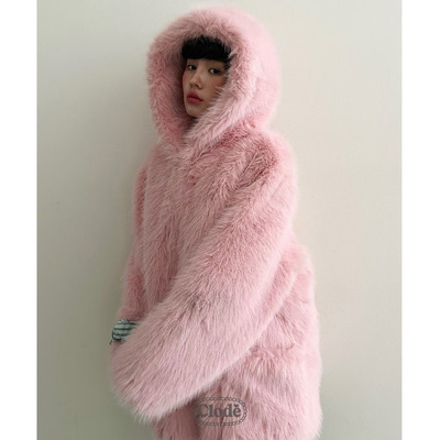 毛绒柔软宽松环保皮草外套大衣