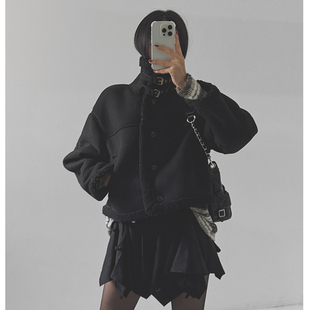 女装 直筒纯色毛绒里高领长袖 LAG2025冬季 时尚 短外套 新款 韩国正品