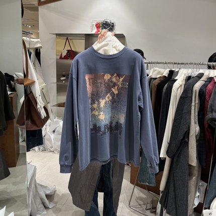 韩国代购女装2025秋款TEMPTING潮款印花宽松长袖时尚T恤