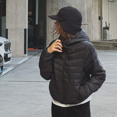 韩国纯色拉链保暖连帽长袖短棉服