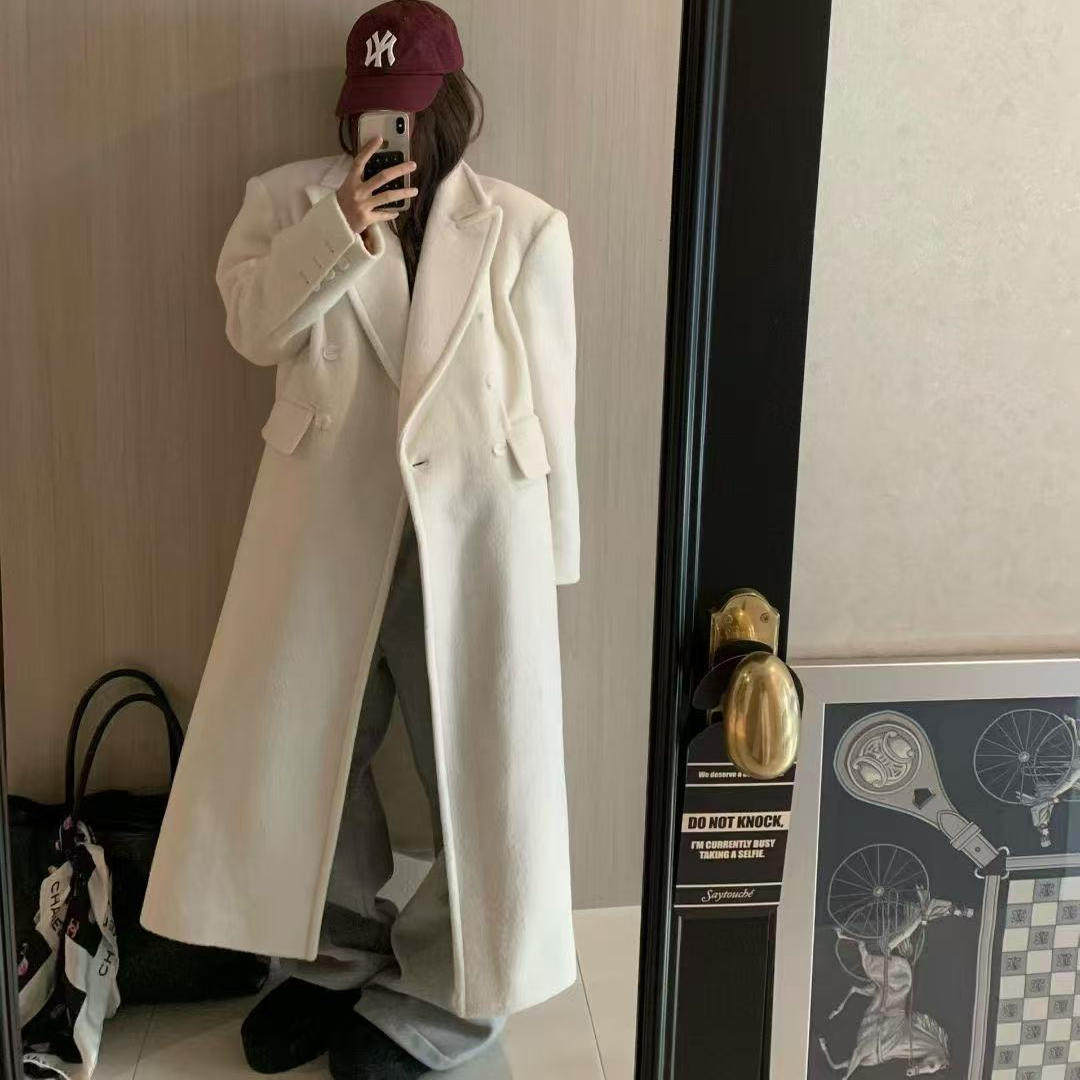 超酷有型夹棉翻领毛呢长款大衣