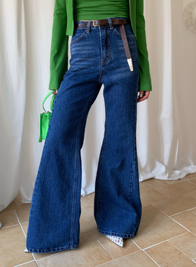 韩国代购女装2025秋款VERANDA高腰时尚拼接潮款显瘦阔腿牛仔裤