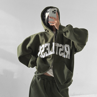 女装 宽松字母印花拉链连帽长袖 LAG2025冬季 时尚 外套 新款 韩国正品