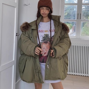 韩国代购女装2025冬款温暖帅气时尚宽大时髦毛领连帽鸭绒羽绒服