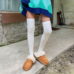 过膝高筒袜女袜冬款 韩国代购 减龄纯色螺纹弹力修身 LAG时尚 女装