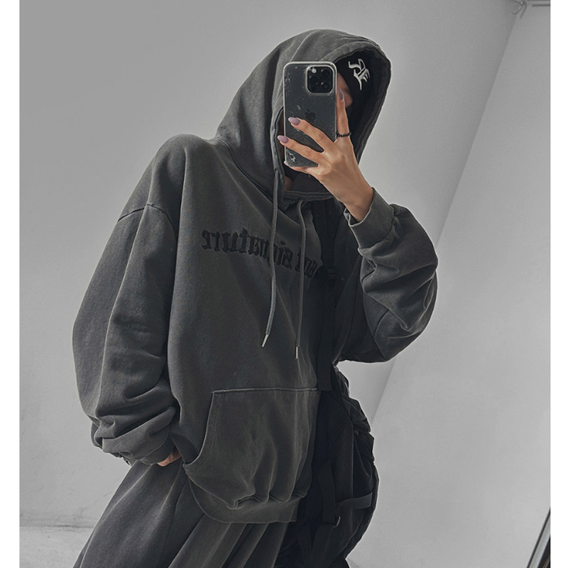 韩国连帽长袖中长款卫衣长裤套装