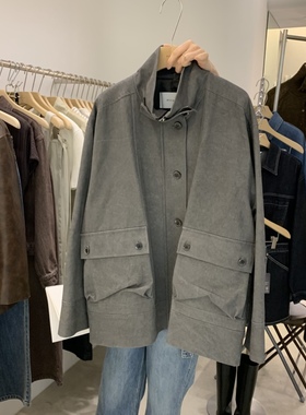 韩国代购女装2025秋款PHILO帅气宽松立领工装风口袋潮款外套