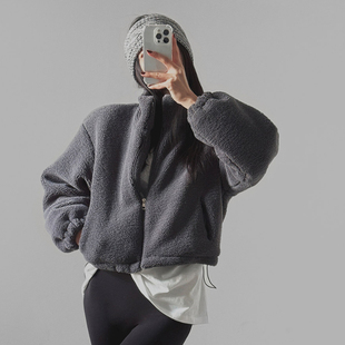 女装 半高领长袖 LAG2025冬季 纯色加厚毛绒长袖 短外套 新款 韩国正品