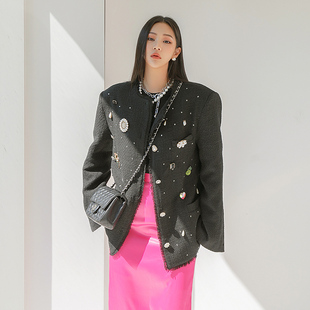 短外套西装 韩国代购 女装 Dint气场有型华丽感时髦香风垫肩廓形个性