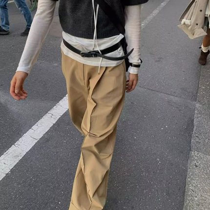 韩国代购女装2025秋款TEMPTING高腰捏褶哈伦时尚卷边潮款休闲裤