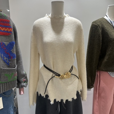 不规则毛边宽松显瘦长袖针织衫