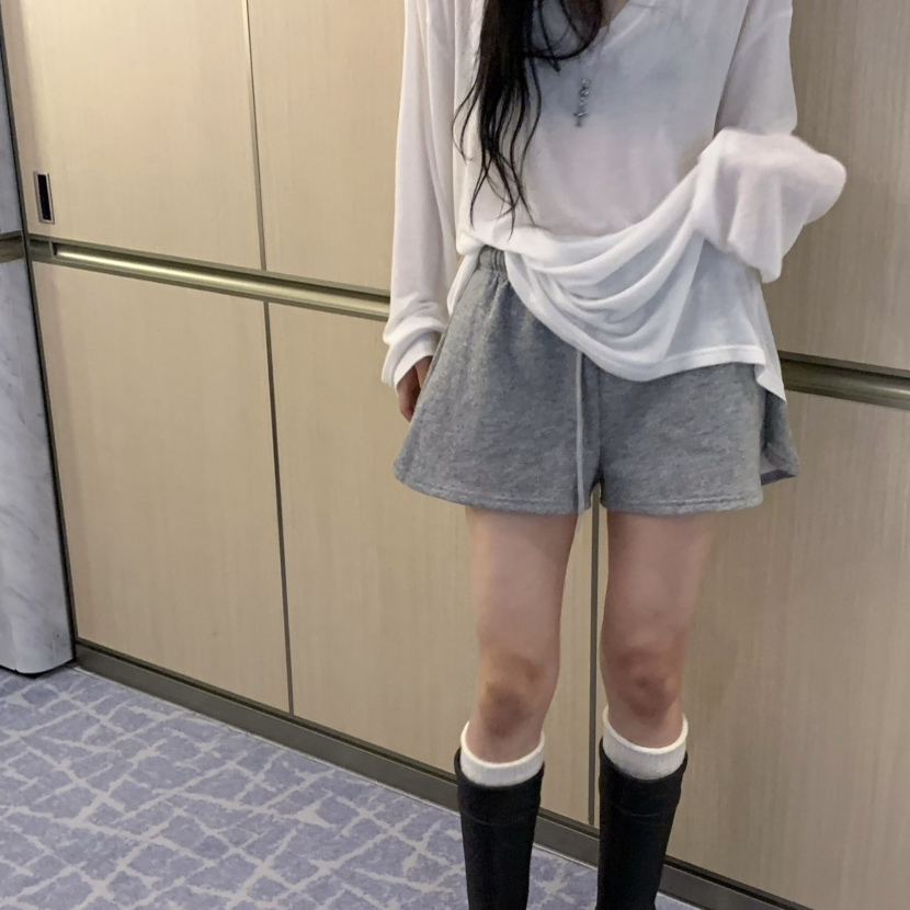 松紧腰时尚纯色抽绳个性短裤