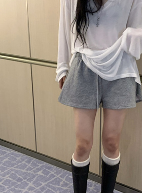 韩国代购女装2025秋款VIRKIN松紧腰时尚纯色抽绳个性短裤