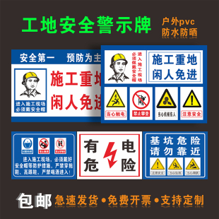 建筑工地工程安全警示标识牌文明施工注意必须戴安全帽现场告知牌