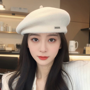 韩系羊毛呢贝雷帽女秋冬季 气质蓓蕾帽子显脸小保暖复古画家帽 时尚