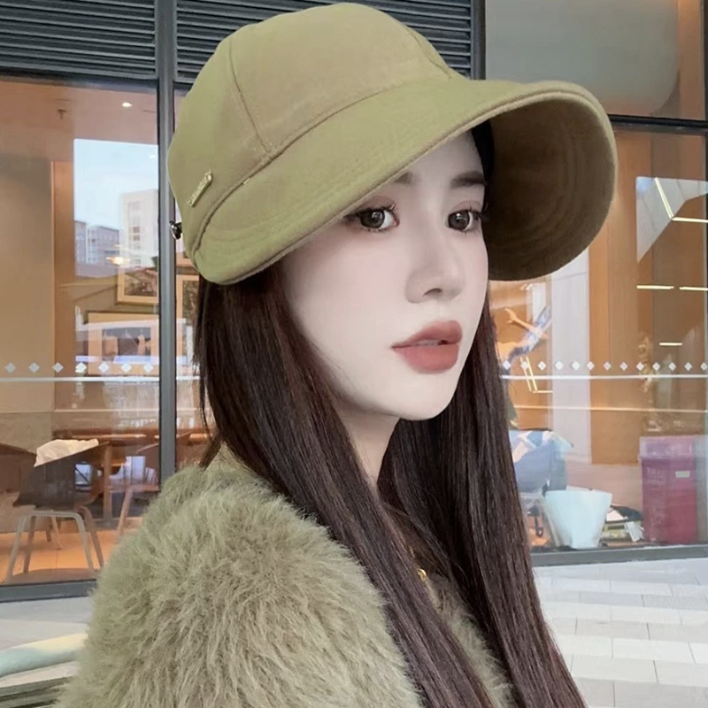 毛呢鸭舌帽子女秋冬季可扎马尾