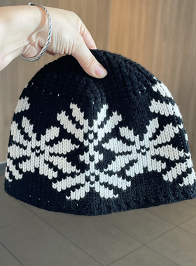 纯羊毛针织帽女秋冬保暖护耳冷帽高级感费尔岛风包头帽子2025新款