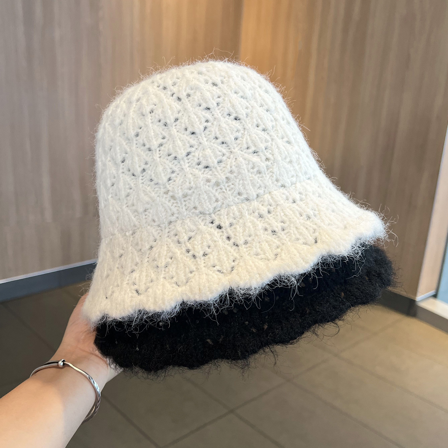 波浪边毛线渔夫帽女秋冬季保暖